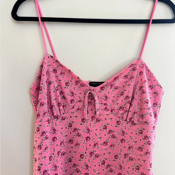 Urban Outfitters Pink Floral Ruched Mini Cami Dress Y2K Coquette 90s M Euro - Picture 4 of 6